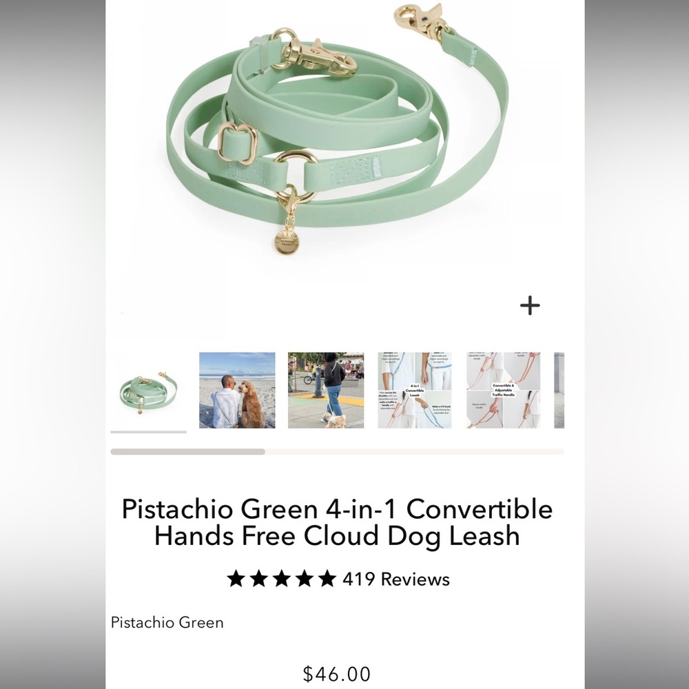Sunny Tails Pistachio Green 4-in-1 Convertible Hands Free Cloud Dog Leash - Picture 2 of 6